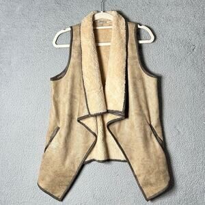 Jodifl Vest Womens‎ M Tan Long Waterfall Front Sleeveless Faux Fur Vest